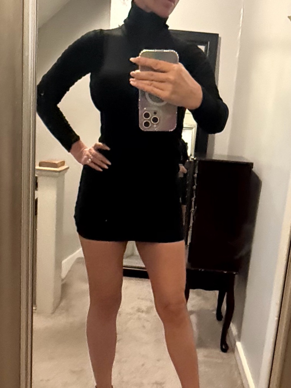 wild fable Black Turtleneck Long-Sleeve Mini Dress